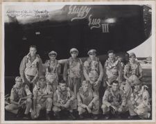 First crew of the 315th Bomber Wing to strike Japan in front of the Fluffy Fuz III June 27, 1945