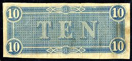 1864 CIVIL WAR CONFEDERATE MONEY $10 TEN DOLLAR NOTE BILL RICHMOND VA 