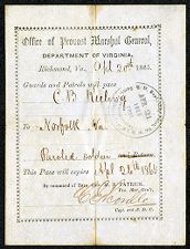 Pass that allowed C.B. Keeling to travel home after the Civil War