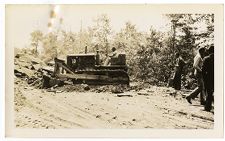 Bulldozer clearing road near Horse Gap during Blue Ridge Parkway construction