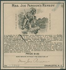 Mrs. Joe Person's Remedy label