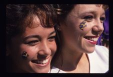 Cheerleaders with painted faces