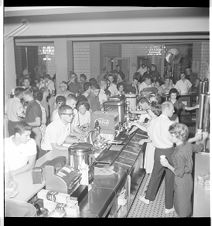 Students crowd soda shop at East Carolina College