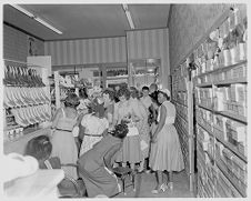 Crowd at shoe store