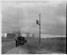 Working on telephone pole