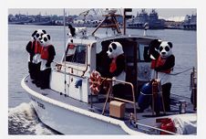 U.S. Coast Guard Auxiliary safety mascots wearing life jackets