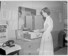 Woman with record player 