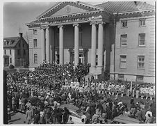 Band by courthouse