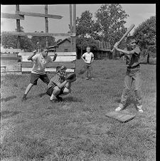 Playing baseball