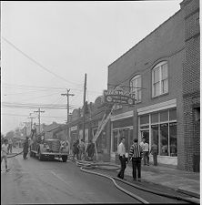 Firefighters at building