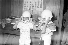 Trying on helmets