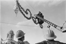 Putting up Christmas decorations in Downtown area 