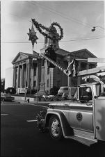 Putting up Christmas decorations in Downtown area 