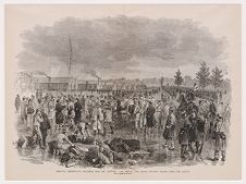 Bringing Confederate prisoners into the captured camp, behind Fort Huger, Roanoke Island, after the battle