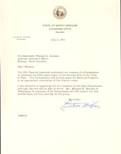 Letter from Governor Luther Hodges to William Blount Rodman III