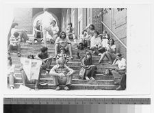 Students outside Wright Auditorium 