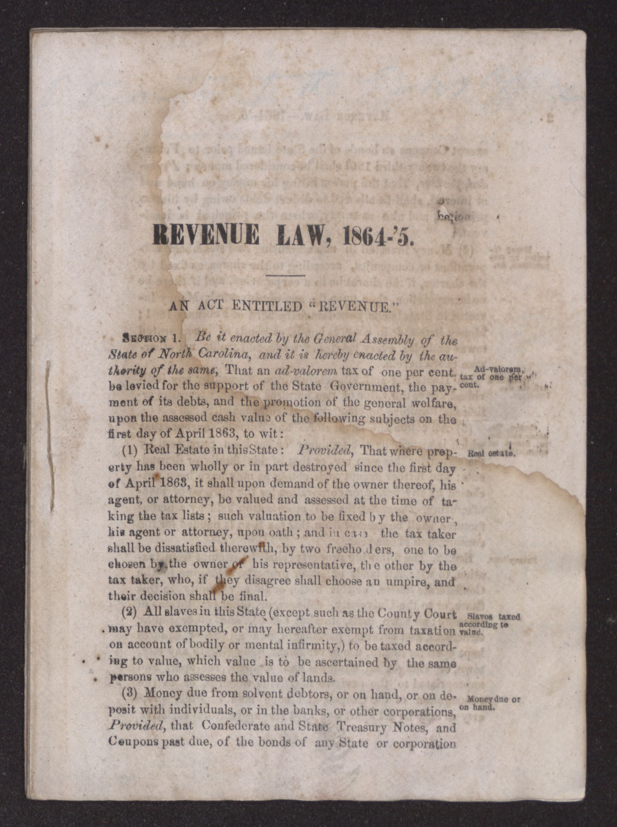 Revenue law, 1864-5 an act entitled