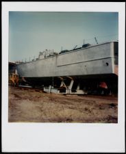 Portside stern view if the Osprey on dry loading dock