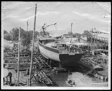 Portside stern view of BYMS -41 before launching Barbour Boat Works, New Bern, NC