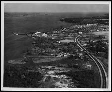Aerial shot:  Road right by the water