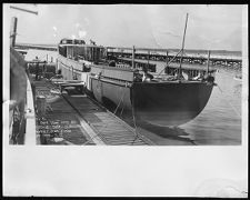 Port view of BYMS 30 in the water, Barbour Boat Works, New Bern, NC