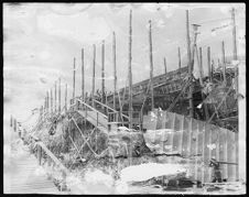 Starboard side view of unknown ship.  Barbour Boat Works, New Bern, NC