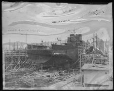 Starboard Side of BYMS-37 being built on dry dock.  Barbour Boat Works, New Bern, NC.  Photo attatched to glass
