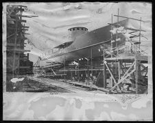 Starboard side view looking at BYMS-28 Barbour Boat Works, New Bern, NC. Photo attatched to glass.