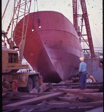 launching 86' trawler, starboard