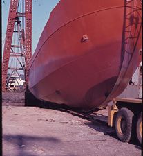 launching 86' trawler, port