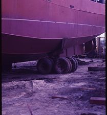 launching 86' trawler, underside