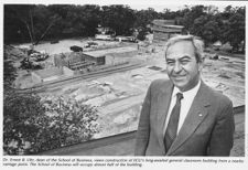 Dr. Ernest B. Uhr views construction of Bate Building