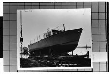 Navy 60' Fire Boat Nobs 4288 Hull C-4417 Exterior View- Vessel on Launching Ways, Starboard View.