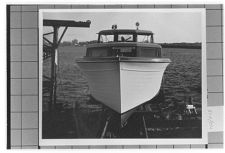 Bow view of Small unknown ship on dry dock