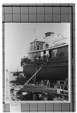 Unknown ship in dry dock.