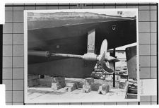 Unknown ship in dry dock.  View of Propeller