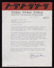 Letter from Elmo Williams to Admiral Walter L. Small regarding TORA! TORA! TORA!