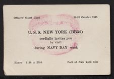 U.S.S. NEW YORK (BB34) Navy Day Officer's Guest Card