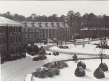 Graham Building and Flanagan Building in the snow