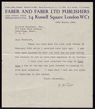 Letter to Richard Eberhart from T.S. Eliot.