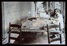 Woman quilting.