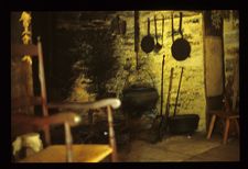 Interior of a cabin. Color photo. 
