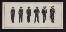 Cartoon drawing and a copy of a sketch of a battle at sea (undated)