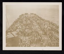 USS Saratoga as troop carrier at end of war -- “Operation Magic Carpet” -- arrival at San Francisco (1945) 