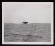 First hit (Kamikaze) on USS Saratoga during Battle of Iwo Jima (Feb 1945). 