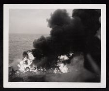 First hit (Kamikaze) on USS Saratoga during Battle of Iwo Jima (Feb 1945). 