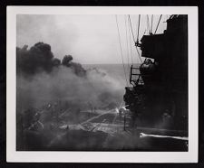 First hit (Kamikaze) on USS Saratoga during Battle of Iwo Jima (Feb 1945).