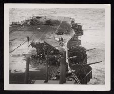 First hit (Kamikaze) on USS Saratoga during Battle of Iwo Jima (Feb 1945). 