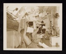 Staged, excited view of crewmember reaction to Japanese surrender HMS Illustrations