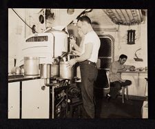 Various scenes of crewmen onboard and off ship